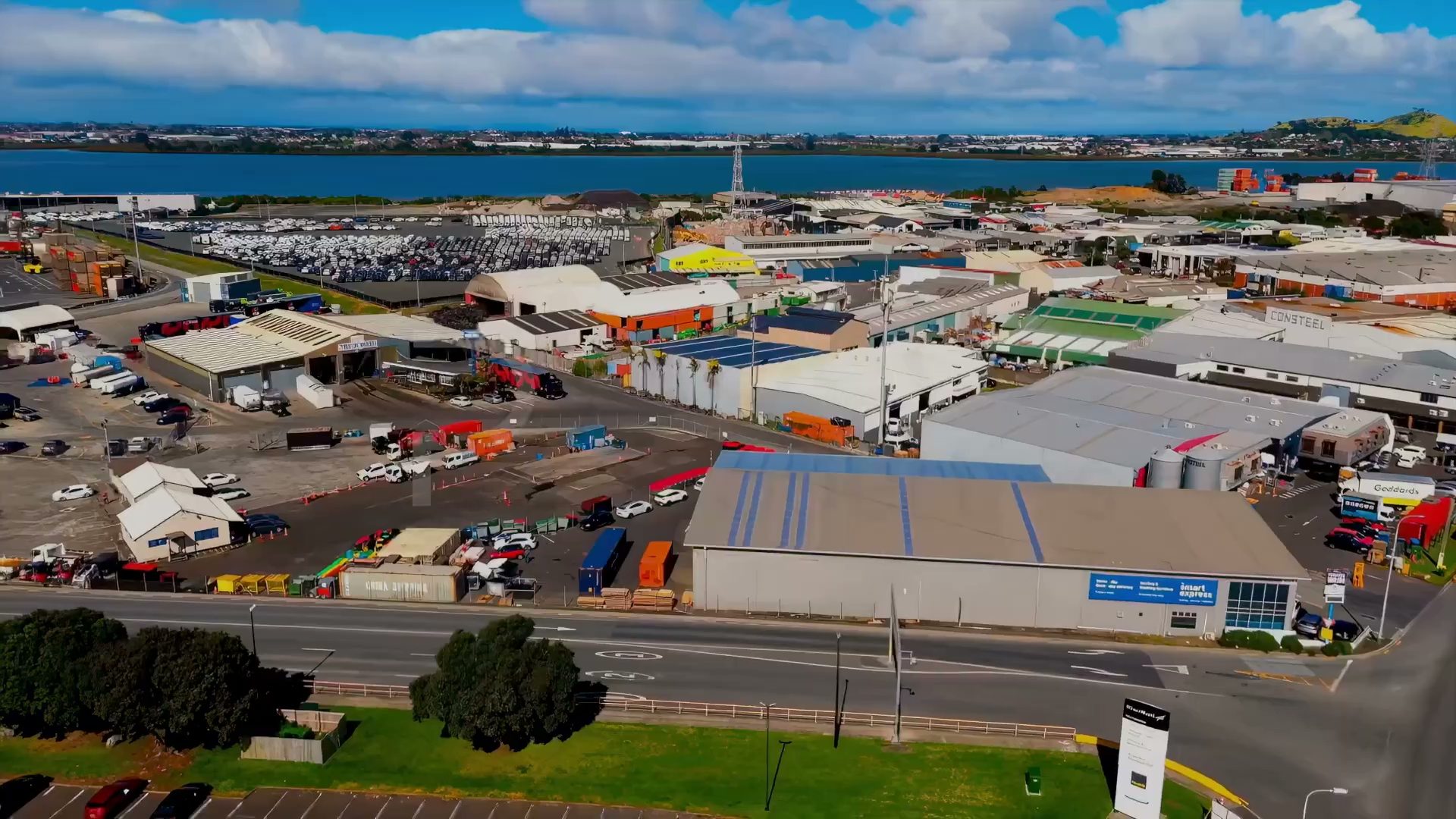 Aerial view over an industrial area in Onehunga