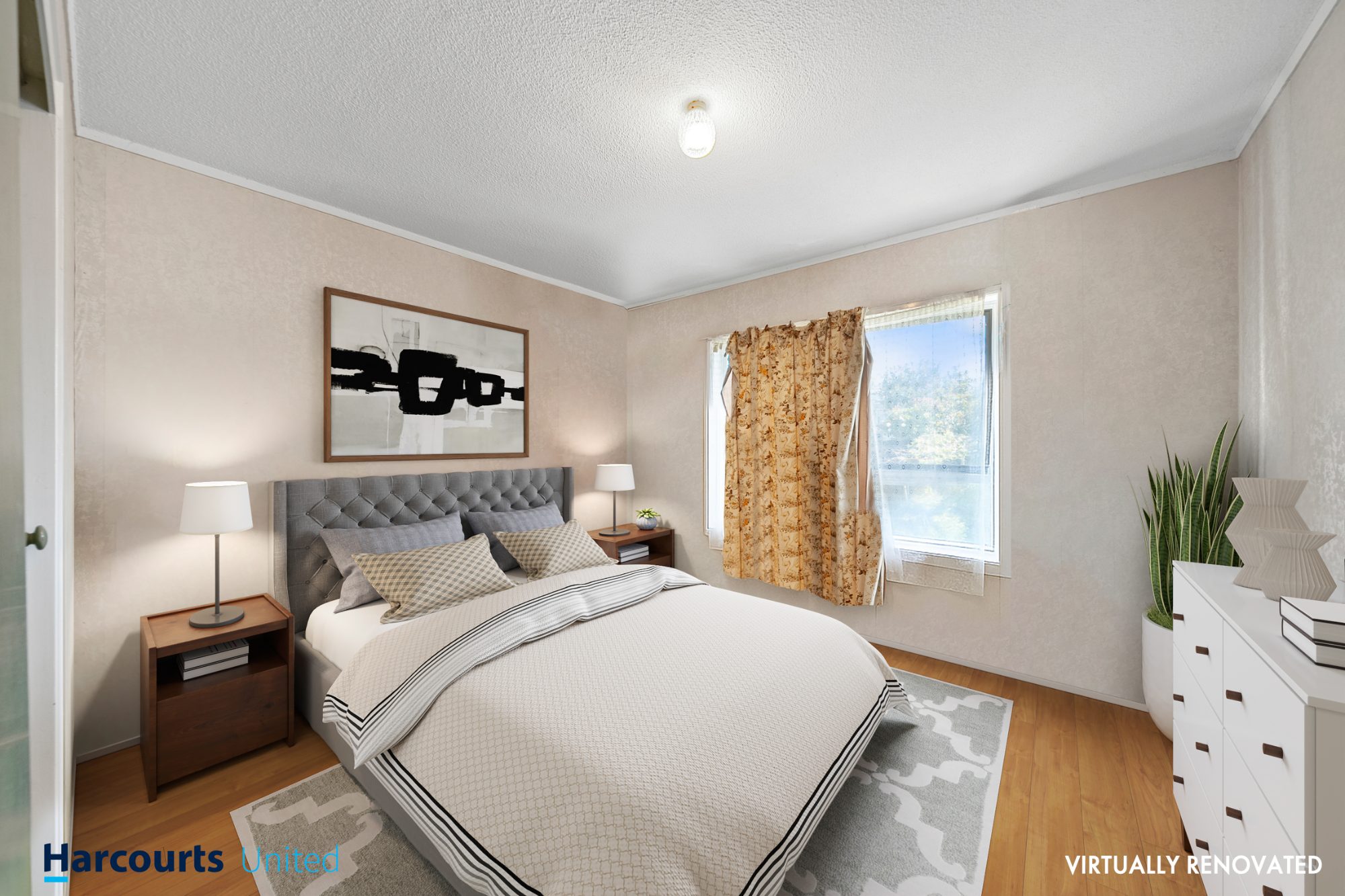 Second bedroom after virtual renovation and staging