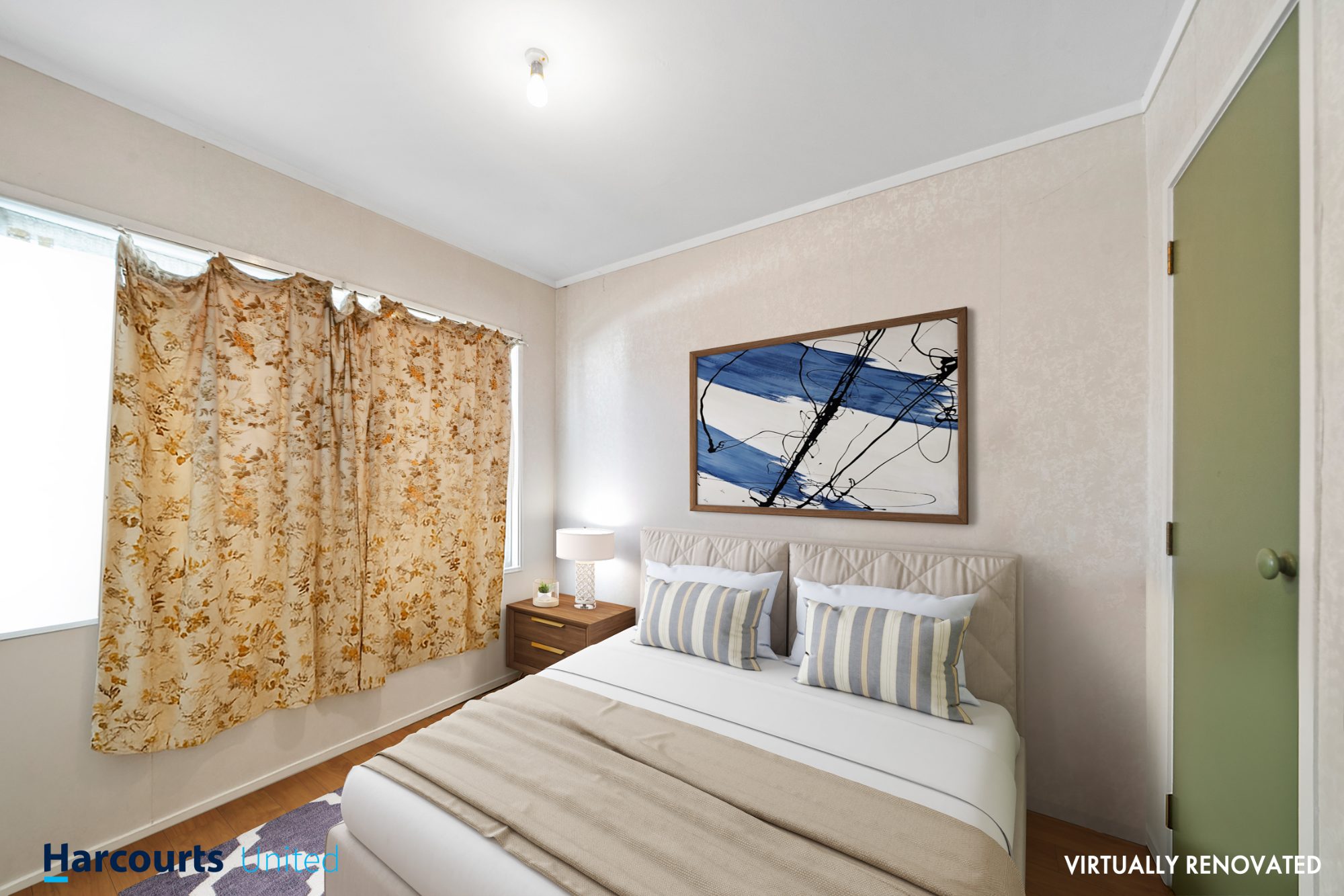 Bedroom after virtual renovation and staging